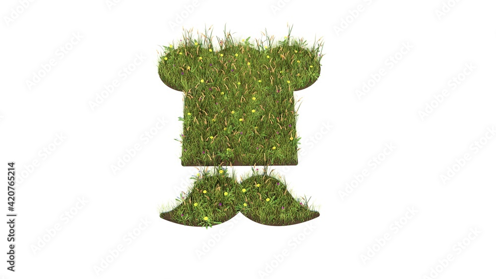 Poster 3d rendered grass field of symbol of chef toque and mustache isolated on white background
