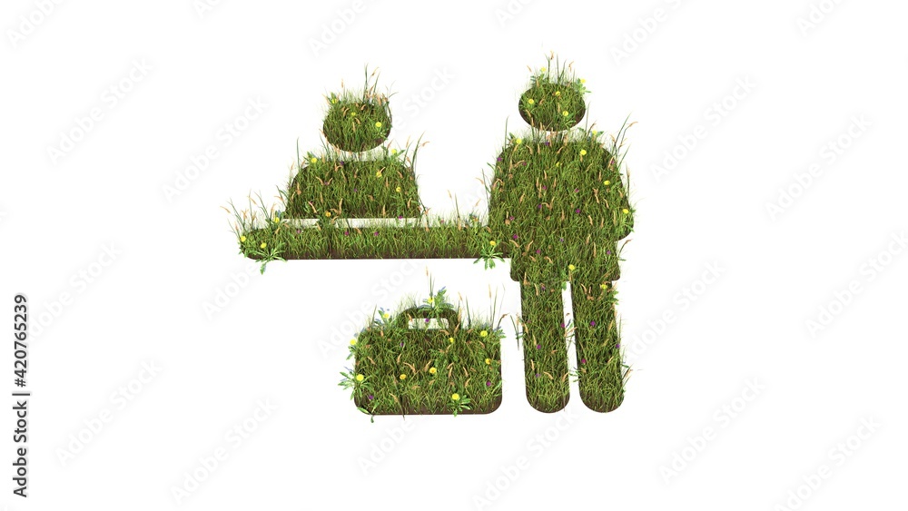 Poster 3d rendered grass field of symbol of check in desk isolated on white background
