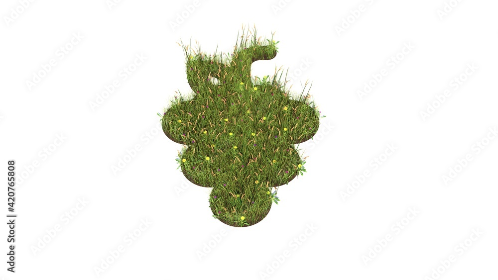 Poster 3d rendered grass field of symbol of grape isolated on white background