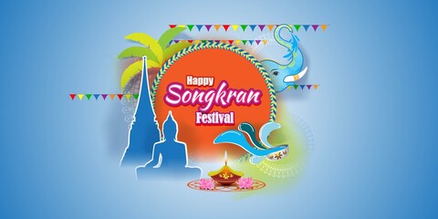 VECTOR ILLUSTRATION  FOR HAPPY SONGKRAN, THAILAND FESTIVAL WITH TEXT SONGKRAN MEANS  NEW YEAR