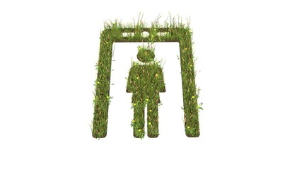 3d rendered grass field of symbol of frame metal detector isolated on white background