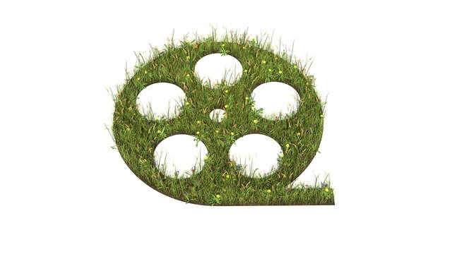 3d rendered grass field of symbol of film isolated on white background