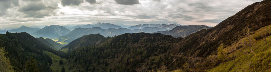 Fototapeta premium Panorama view from mountain Hochfelln in Bavaria, Germany