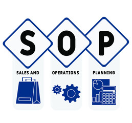 SOP - Sales and Operations Planning acronym. business concept background.  vector illustration concept with keywords and icons. lettering illustration with icons for web banner, flyer, landing page