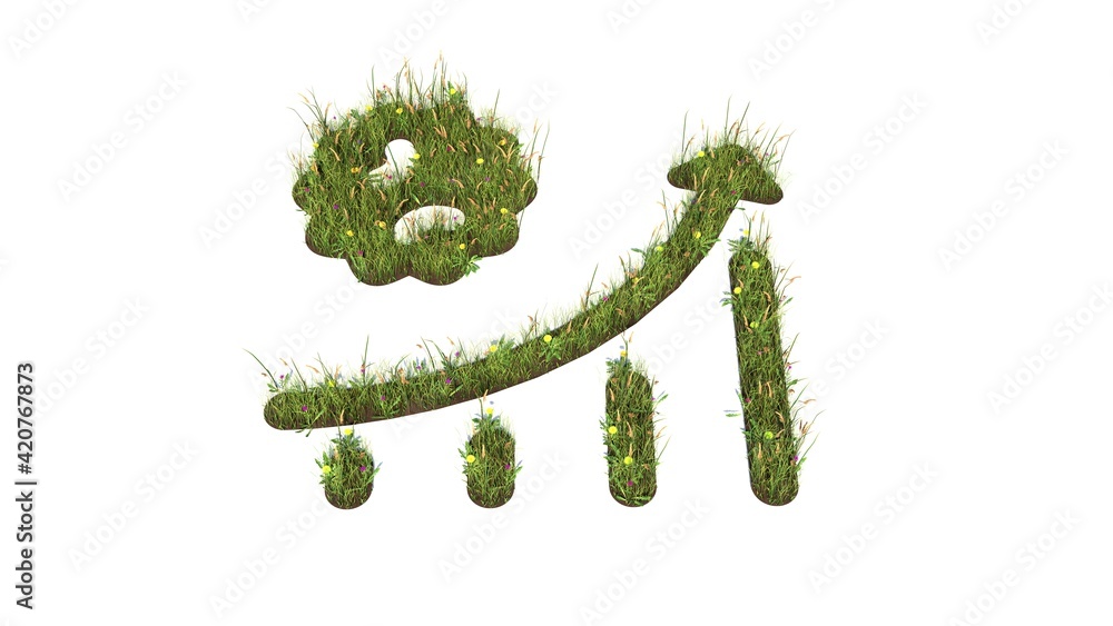 Poster 3d rendered grass field of symbol of corona graph isolated on white background