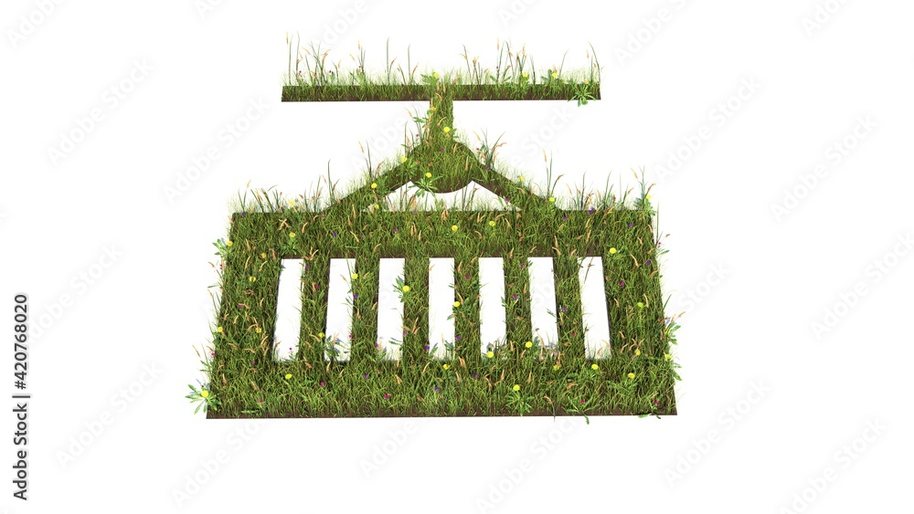 Poster 3d rendered grass field of symbol of container isolated on white background