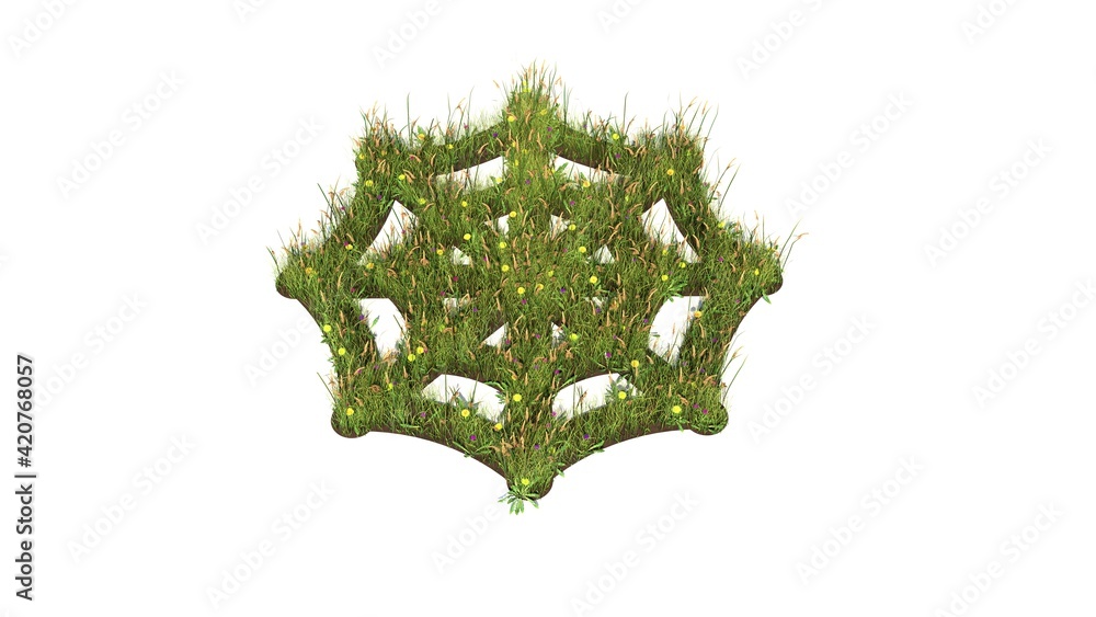 Poster 3d rendered grass field of symbol of cobweb isolated on white background