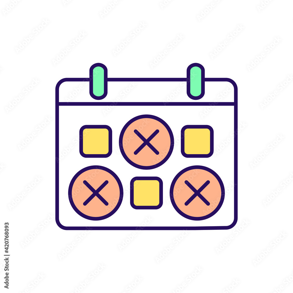Poster skip days rgb color icon. eating plan. schedule on calendar. skip meals for dieting strategy. time m
