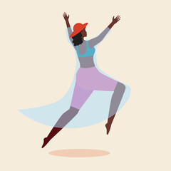 Fototapeta na wymiar Afro woman jumping isolated, flat vector stock illustration with beautiful happy woman, black skin