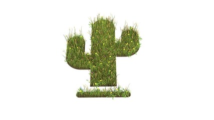 Obraz premium 3d rendered grass field of symbol of cactus isolated on white background