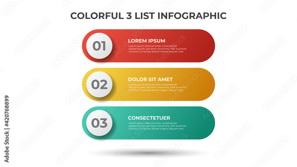 Poster colorful 3 points of list diagram, infographic element template vector.