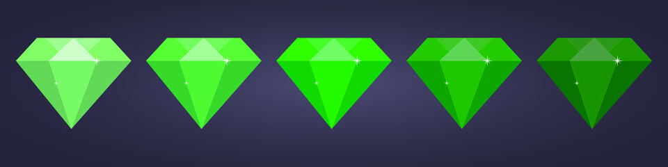 set of green flat diamond on dark background