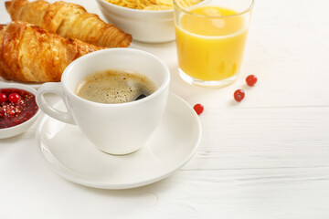 Delicious breakfast with fresh croissants