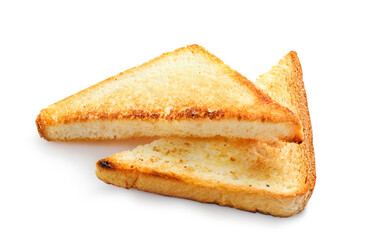 Crispy toast bread slices isolated on white