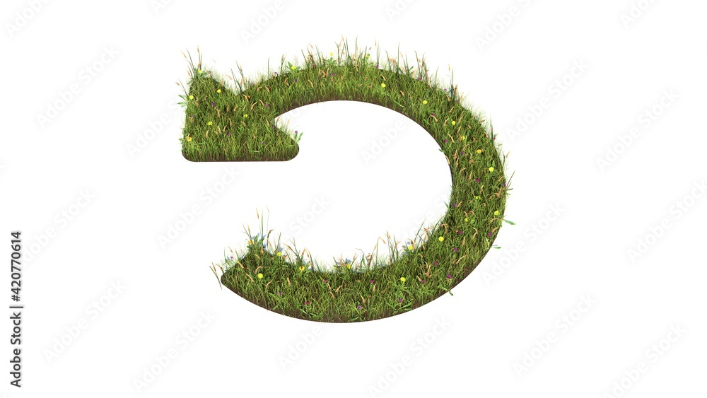 Poster 3d rendered grass field of symbol of undo alt isolated on white background