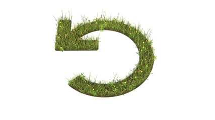 3d rendered grass field of symbol of undo isolated on white background