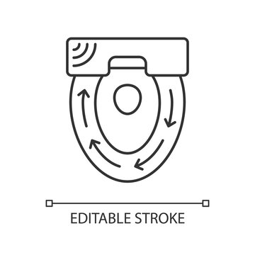 Automatic Toilet Seat Cover Linear Icon. Sanitary Seat To Sit On Every Time People Use Toilet. Thin Line Customizable Illustration. Contour Symbol. Vector Isolated Outline Drawing. Editable Stroke