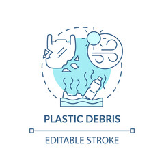 Plastic debris concept icon. Planet saving idea thin line illustration. Global warming. Nature contamination with toxic pollutants. Vector isolated outline RGB color drawing. Editable stroke