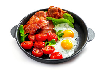 Traditional american breakfast with bacon and eggs