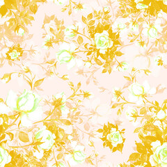 Abstract seamless pattern of drawn stylized flowers