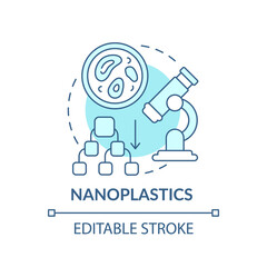 Nanoplastics concept icon. Ecology idea thin line illustration. Plastic pollution. Microplastic particles under microscope. Vector isolated outline RGB color drawing. Editable stroke