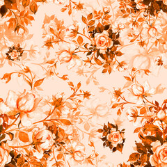 Abstract seamless pattern of drawn stylized flowers