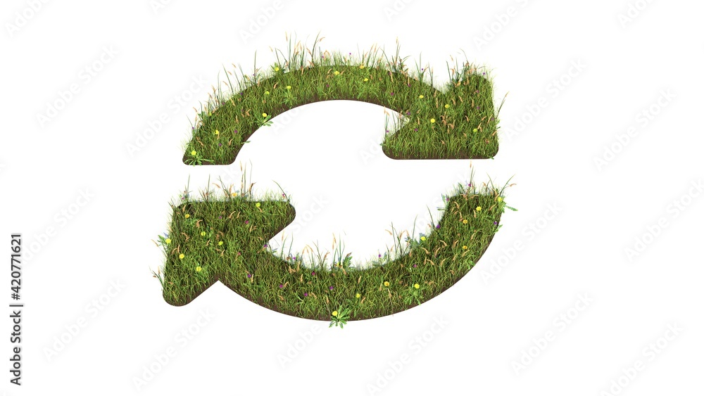 Poster 3d rendered grass field of symbol of sync alt isolated on white background