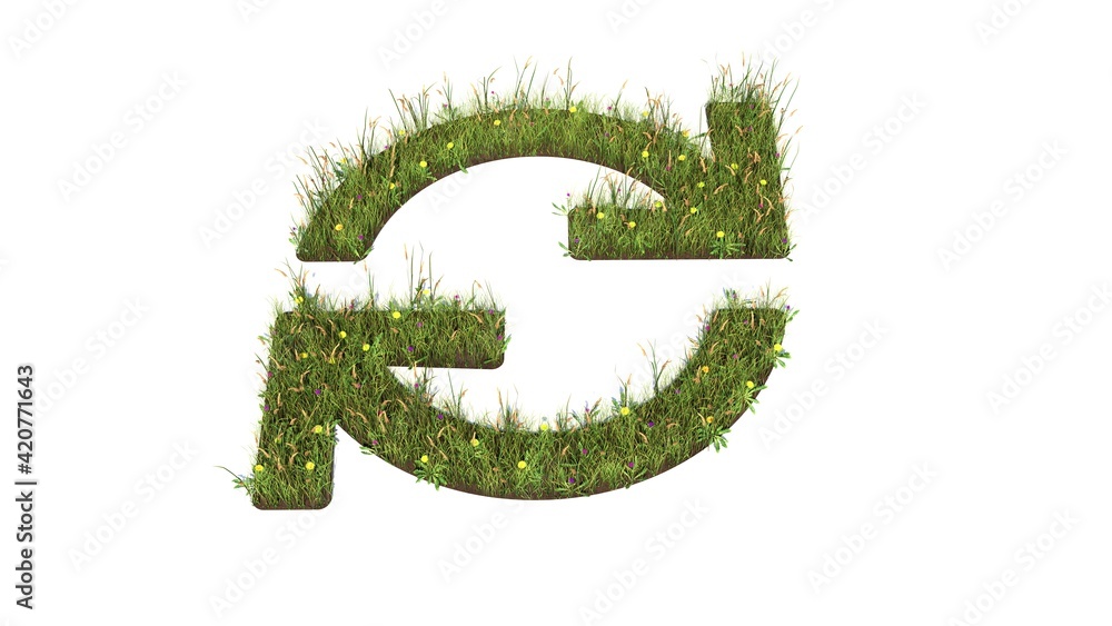 Poster 3d rendered grass field of symbol of sync isolated on white background