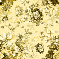Abstract seamless pattern of drawn stylized flowers