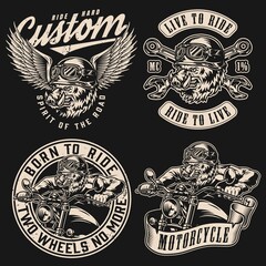 Vintage monochrome motorcycle labels