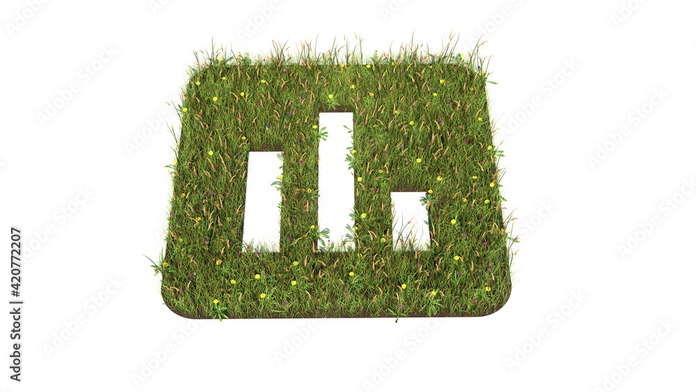 Poster 3d rendered grass field of symbol of square isolated on white background