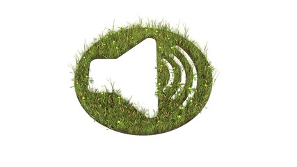 3d rendered grass field of symbol of speaker isolated on white background