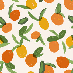 Vector seamless pattern with oranges. Citrus digital paper. Vector artistic repeat background for wrapping paper, web backdrop, textile fabric design