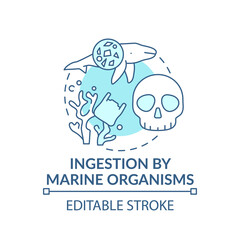 Ingestion by marine organisms concept icon. Microplastics effects idea thin line illustration. Harmful pollution. Vector isolated outline RGB color drawing. Editable stroke