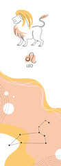 Zodiac background. Leo constellation. Fire element. One line. Minimalistic graphics.