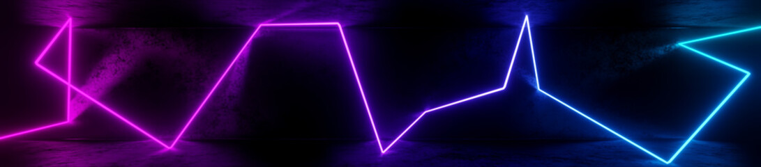 3d render, abstract panoramic background with iridescent neon lights