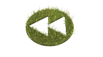 3d rendered grass field of symbol of rewind isolated on white background