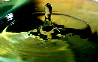 Drop of water with colors, green and yellow