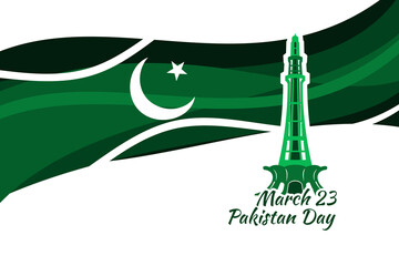 March 23, Happy Pakistan Day vector illustration. Suitable for greeting card, poster and banner