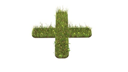 Obraz premium 3d rendered grass field of symbol of plus isolated on white background