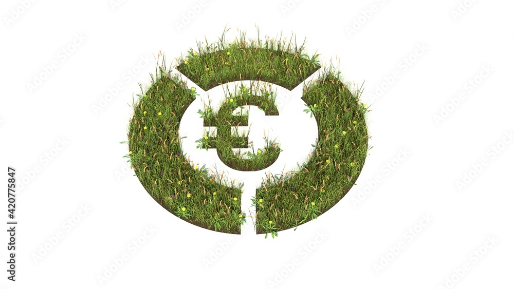 Poster 3d rendered grass field of symbol of pie chart isolated on white background