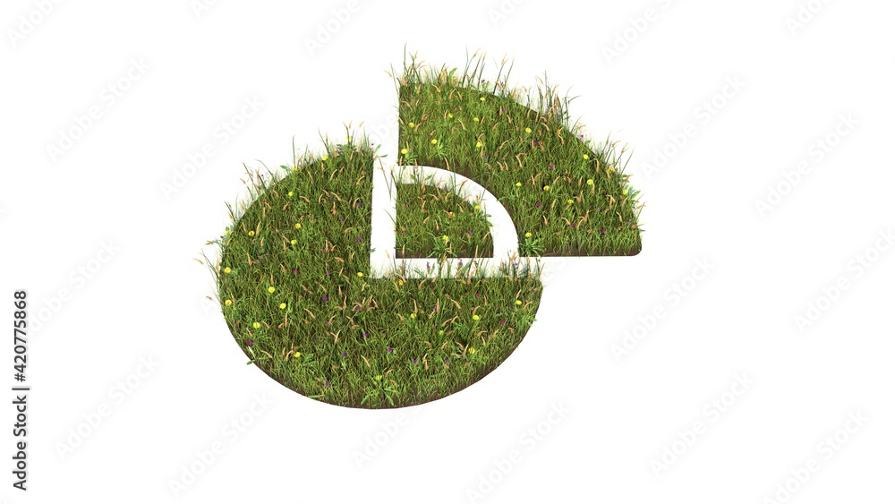 Poster 3d rendered grass field of symbol of pie chart isolated on white background