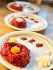 tartar meat with egg yolk