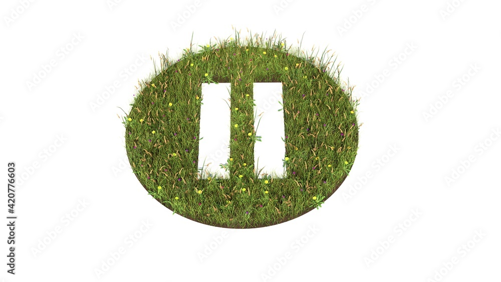 Poster 3d rendered grass field of symbol of pause isolated on white background