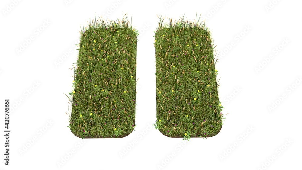Poster 3d rendered grass field of symbol of pause isolated on white background