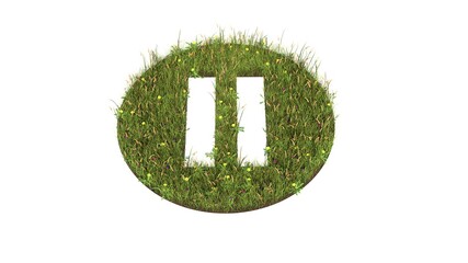 3d rendered grass field of symbol of pause isolated on white background