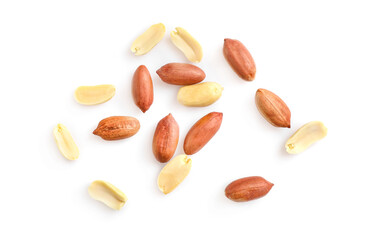 Obraz premium Unpeeled and peeled peanuts isolated on white