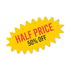 Yellow sale starburst sticker - oval label and badge with stared edges and best offer and discount signs.