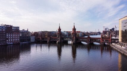 River Spree in the city of Berlin with Oberbaum Bridge - urban photography