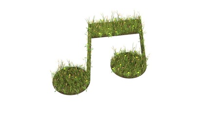 3d rendered grass field of symbol of music player isolated on white background